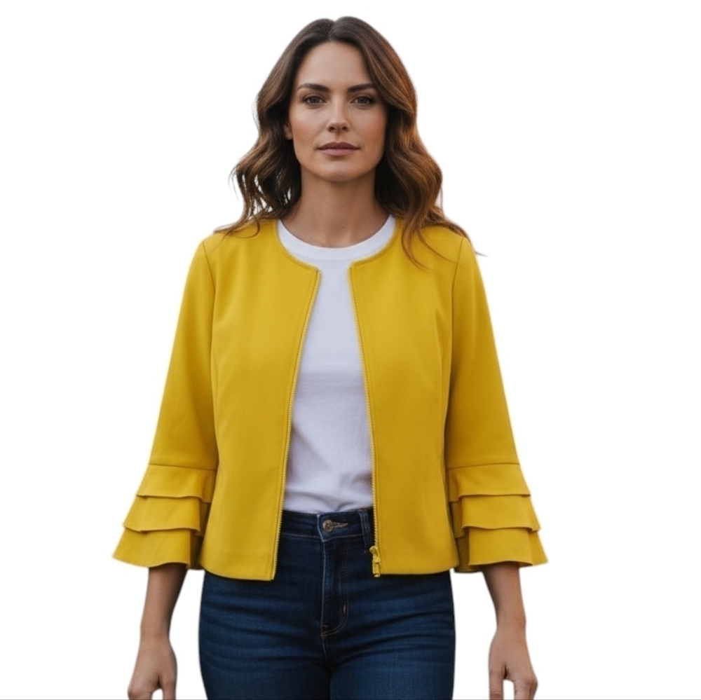Akris Punto Lemon Yellow Flared Sleeve Jacket